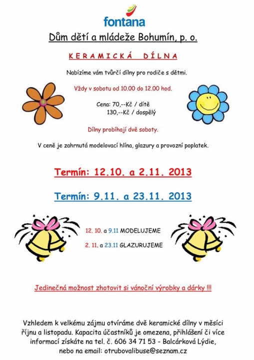 Keramická dílna pro rodiče s dětmi ve dvou podzimních termínech.