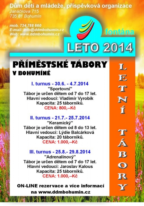 Rezervace na tábory v roce 2014 byly zahájeny.