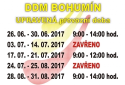 Provozní doba DDM o letních prázdninách.