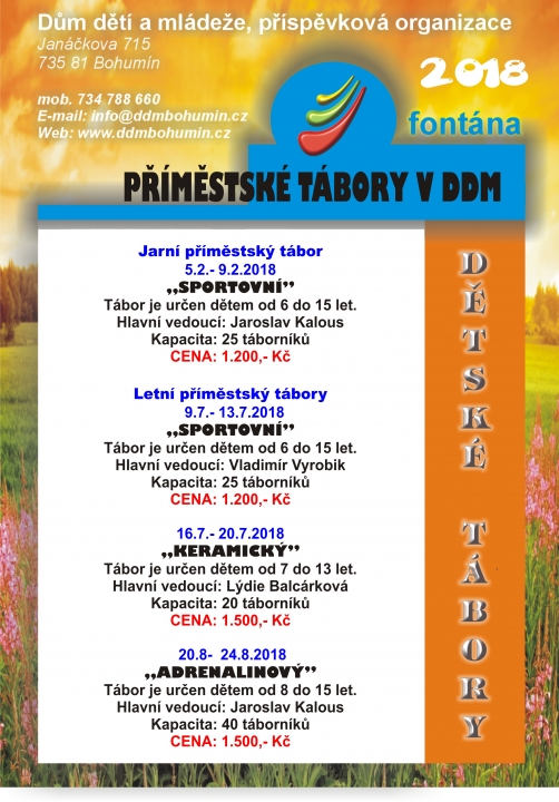 Termíny příměstských táborů v roce 2018 a možnost jejich rezervace.