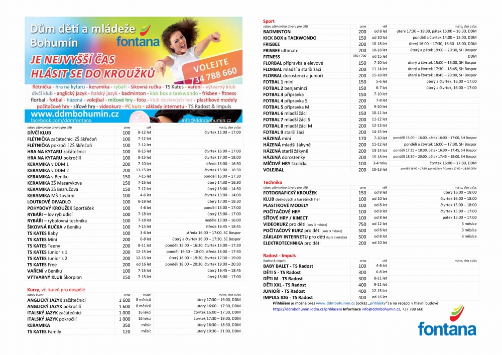 Nabídka pro školní rok 2018-2019 a přihlášení on-line.