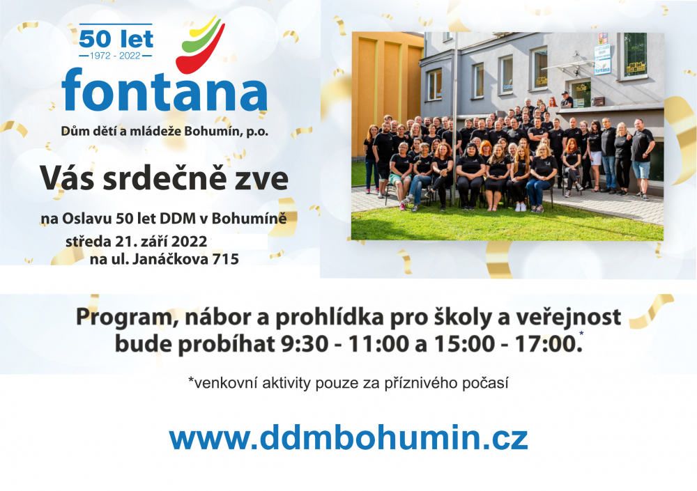 Ve středu 21. září slavíme 50 let DDM Bohumín!