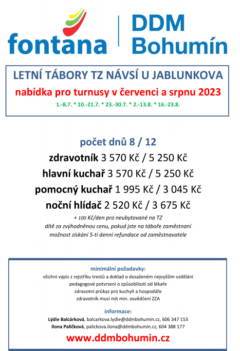 Hledáme brigádníky na letní tábory v Návsí