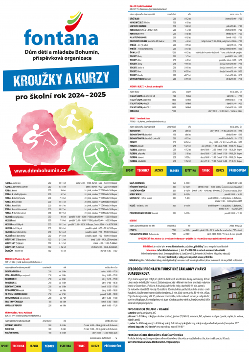 Můžeš se hlásit do kroužků a kurzů pro školní rok 2024-2025!