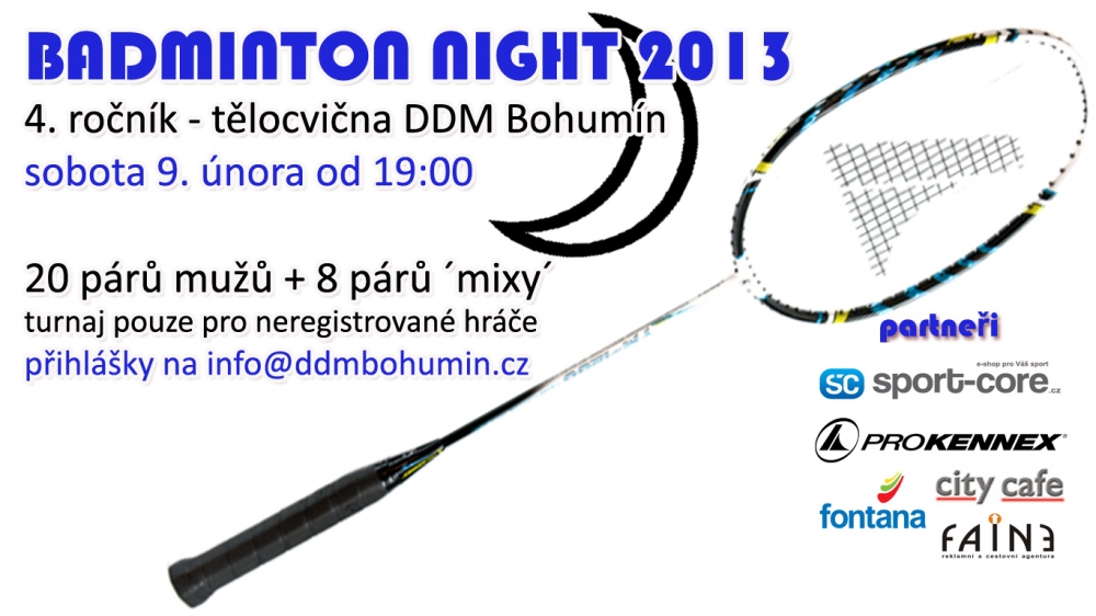 9. února turnaj BADMINTON NIGHT v nové záři.